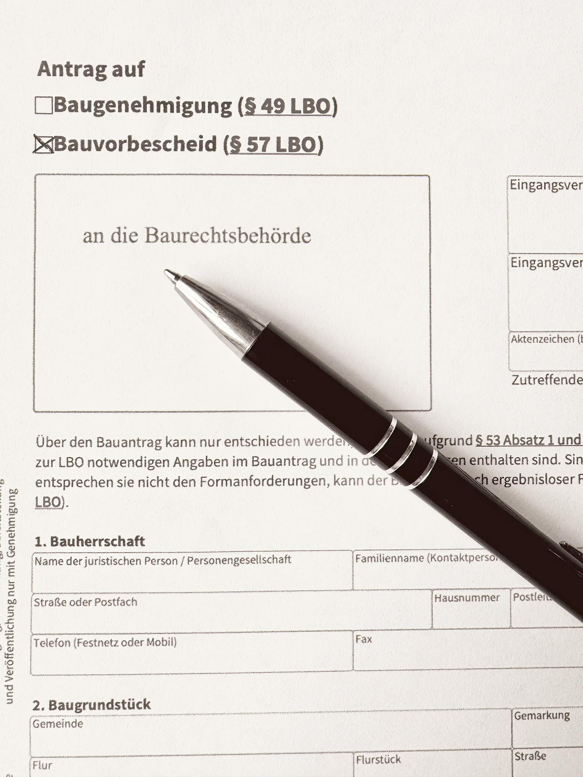 Formular für eine Bauvoranfrage